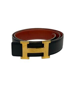 Hermes Belt 75 Black Brown Gold Leather